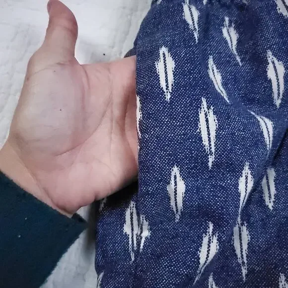 J.Crew Aztec Western Linen Blue Skirt Feather Design Pocket Paper Bag Waist 4 - Picture 2 of 8